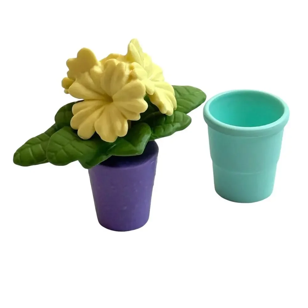 American Girl Garden FLOWER & PLANT POT Yellow Turquoise Blue 2pc Accessory Set